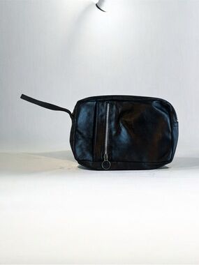 Vintage Black Leather Men's Wristlet Travel Pouch